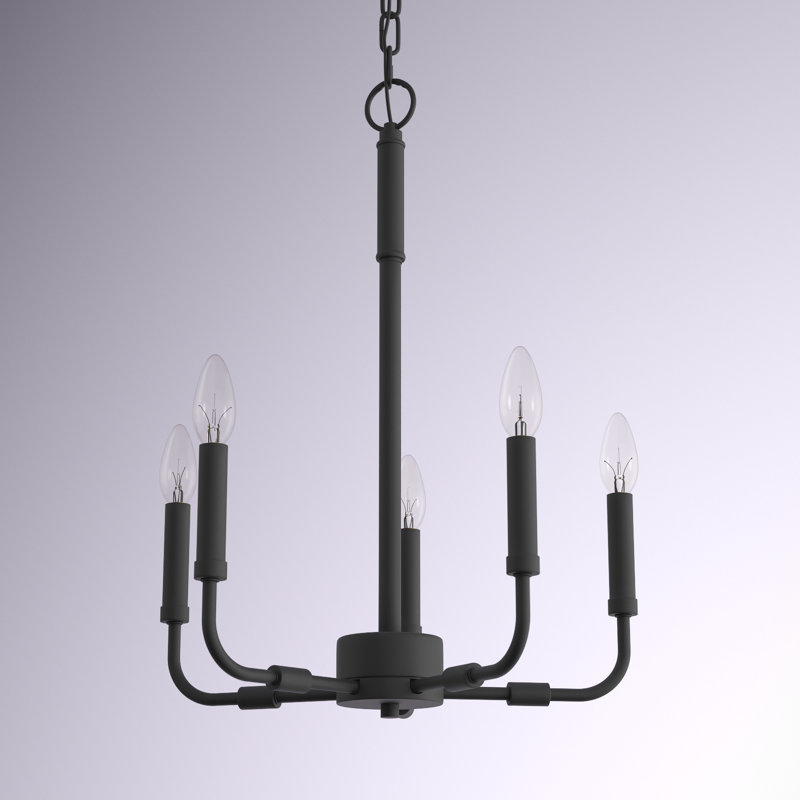 Aarshiya 5 - Light Steel Dimmable Chandelier, 21.25" H x 18" W x 18" D, Matte Black