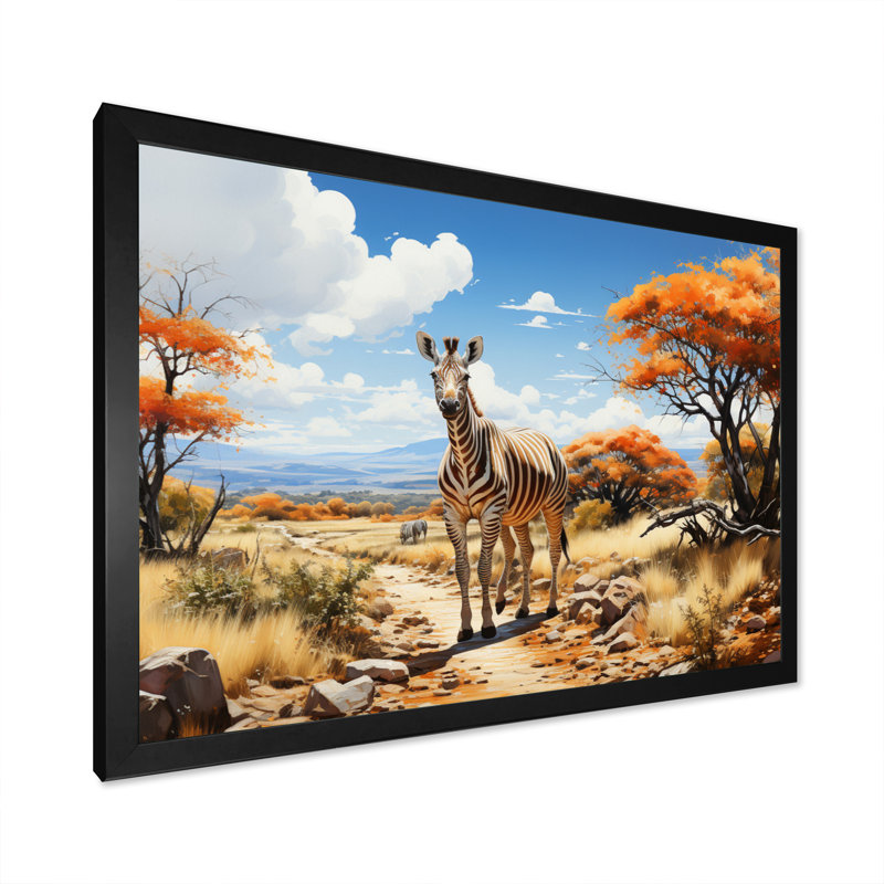 " African Savannah Stroll III ", 12" H x 20" W x 1" D, Black Single Picture Framed