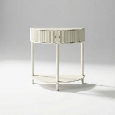 Artisan-Crafted Wave-Pattern Demi-Lune Console Table with Dual Storage Drawers and Bottom Shelf