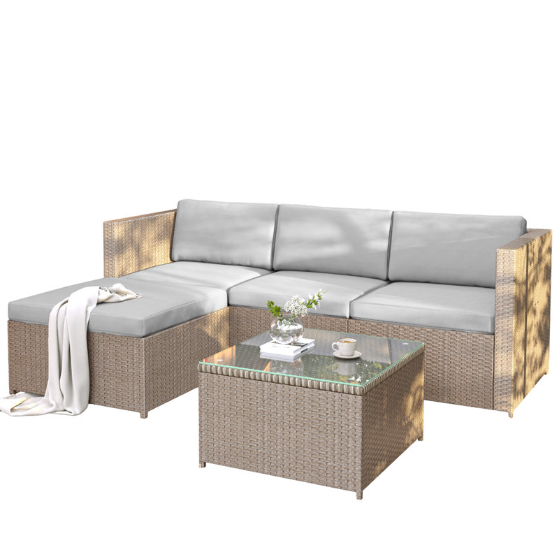 4 - Person Seating Group With Cushions, Light Grey Cushion/Khaki Frame