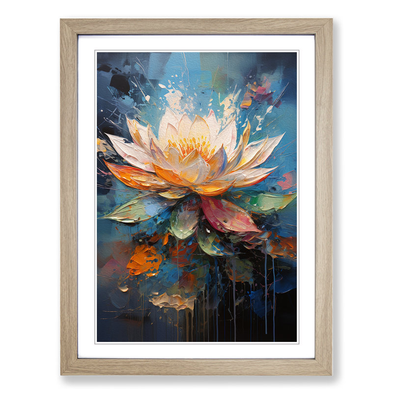 Lotus Flower Action No.4 - Framed Print, 34cm H x 25cm W x 2cm D, Oak