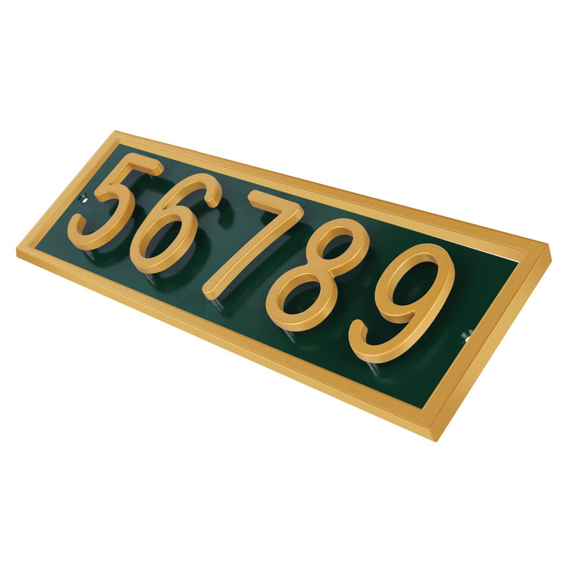 Plaque d'adresse horizontale flottante en aluminium Royal Shade, Doré, Oui, Vert