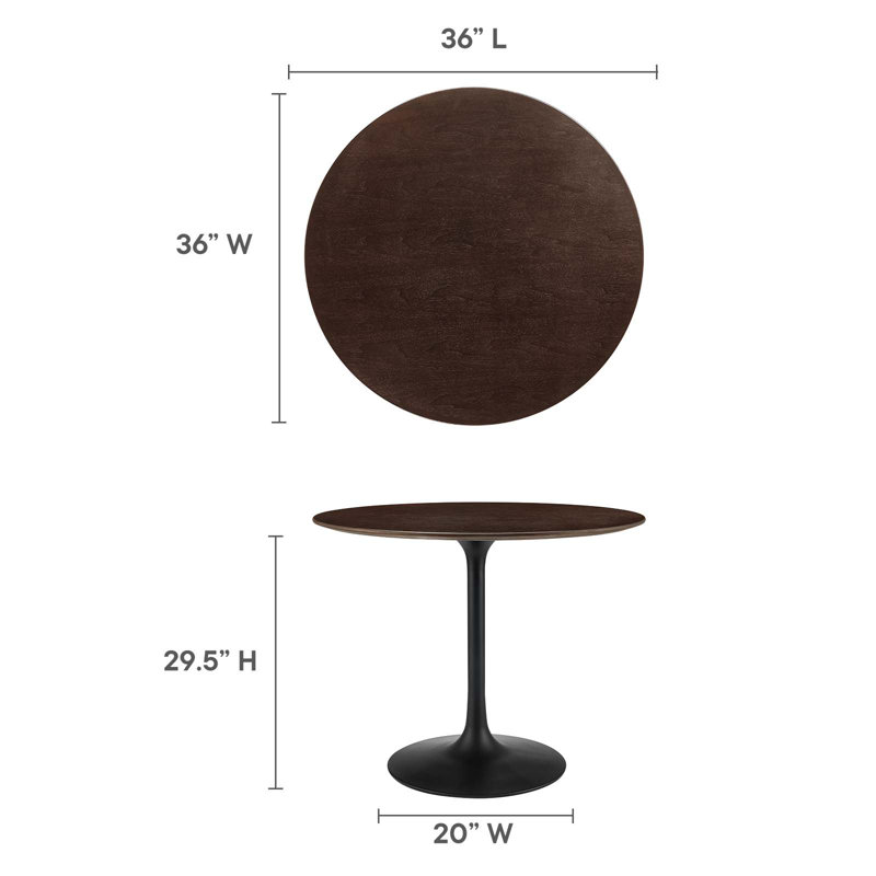 60" Round Cherry Walnut Wood Dining Table with Black Pedestal Base