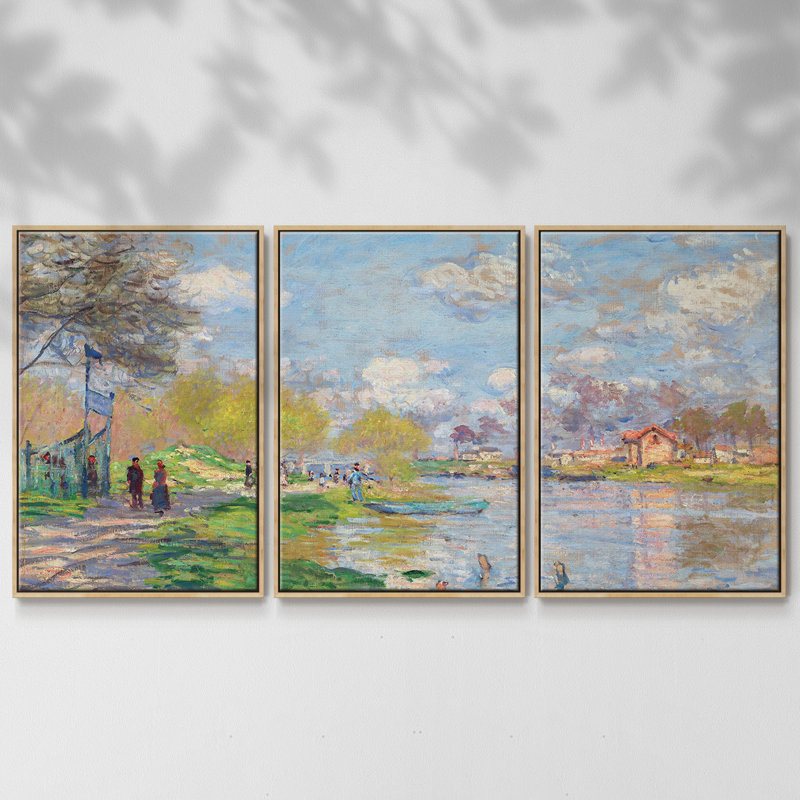 Monet, reproduction sur toile 3 pièces, H 40 po x l 78 po x P 2 po, Naturel