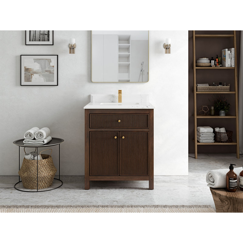 Teck 30 po Sonoma X P 22 po Meuble-lavabo simple en noyer foncé avec quartz Cove Edge, Empira