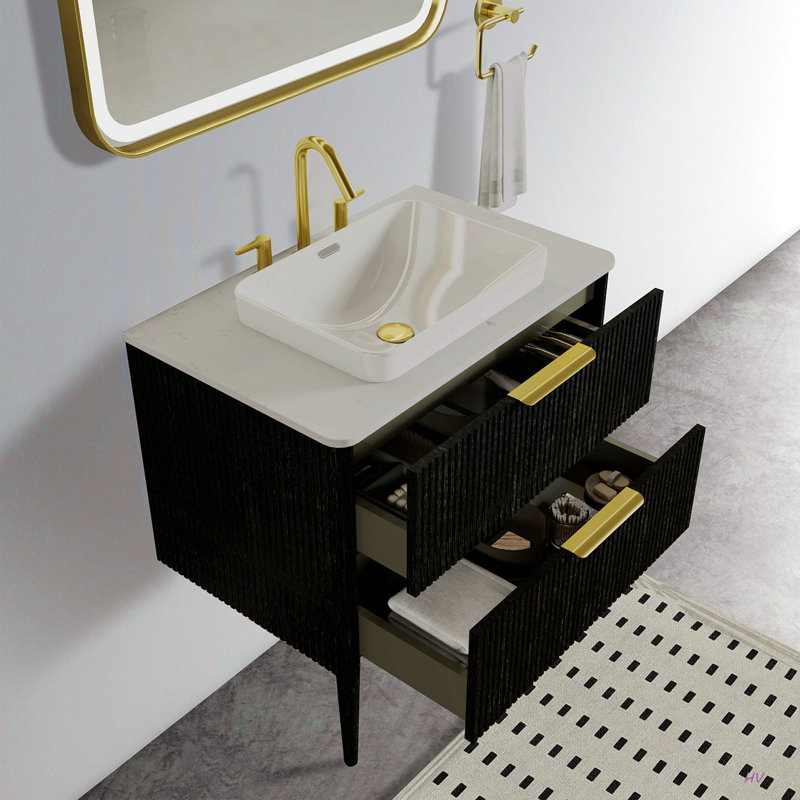 Meuble-lavabo à rayures 30 po avec lavabo en céramique, meuble-lavabo autoportant pour salle de bain moderne, pré-assemblé