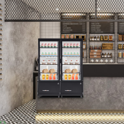 Réfrigérateur commercial de comptoir commercial, 3,5 pieds cubes, porte vitrée avec éclairage DEL, tablettes réglables et dégivrage automatique, refroidisseur de boissons et de pâtisseries pour la boulangerie, noir