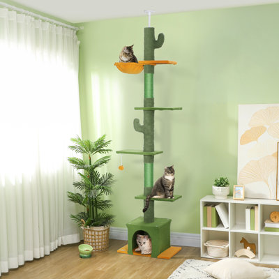 FloortoCeiling Cat Tree 230275cm Adjustable Cat Tower Green