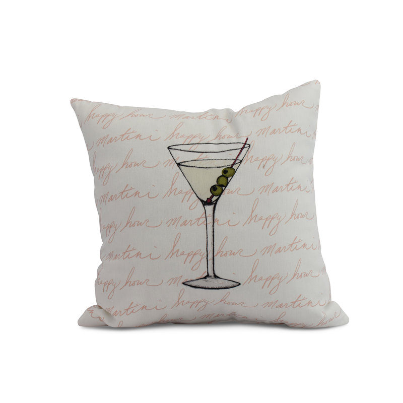 Palm Beach Martini Glass Happy Hour Print Outdoor Square Pillow Cover and Insert, Orange, 26"x26"