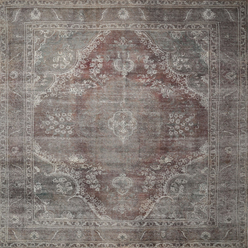 Tapis gris/brun/bleu clair traditionnel Kilroot, Carré 5 pi