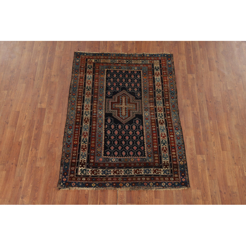 Pre-1900 Antique Kazak Vegetable Dye Rug 4x5