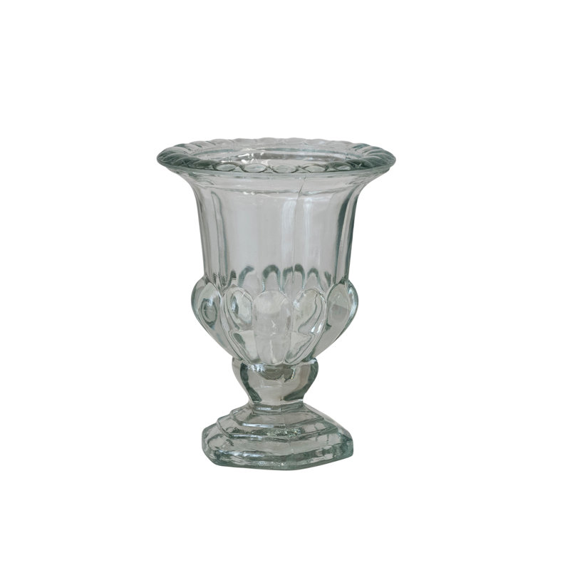 Pressed Glass Footed Vase in Clear