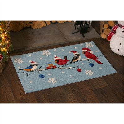 Tapis décoratif d’intérieur/extérieur bleu/rouge crochetée à la main