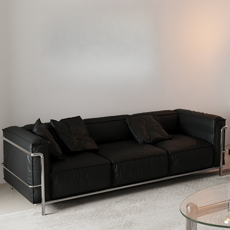 Mid-Century Modern Living Room Minimalist Sofa, 24.8" H x 86.61" W x 28.74" D, Black