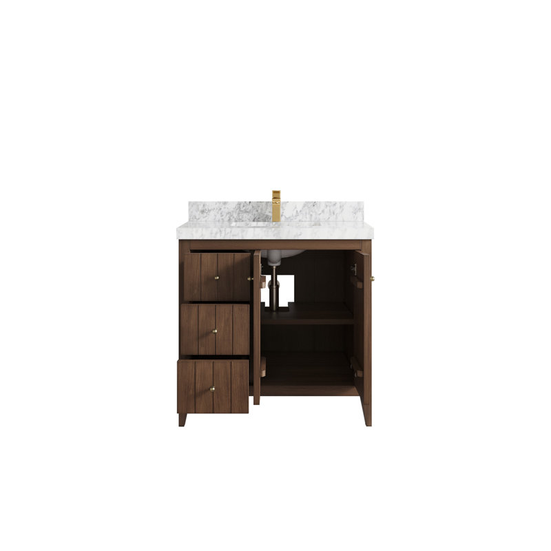 Meuble-lavabo simple 36 po avec plateau Atlanta, Marbre de Carrare