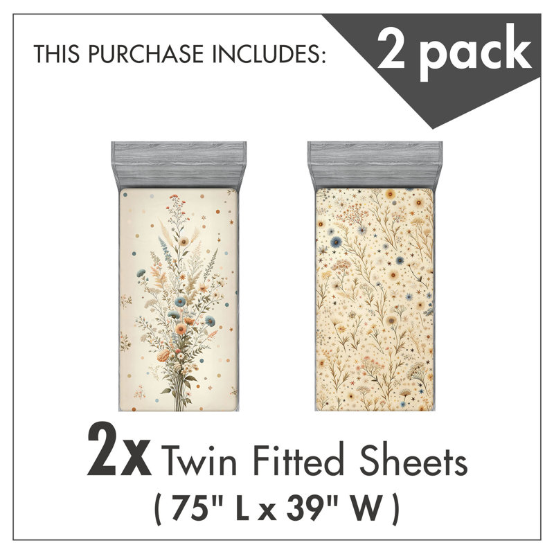 Twin Blue Microfiber Botanical Print Fitted Sheet Set