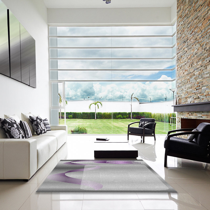 Tapis gris/noir/mauve à motifs, Carré 3 pi