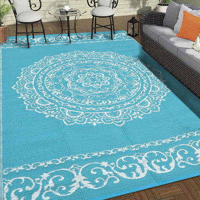Tapis extérieur imperméable en plastique résistant aux rayons UV pour patio, tapis de camping-car réversible Medallion, tapis de camping extérieur portable pour pique-nique, véhicule récréatif, porche, terrasse, balcon, plage