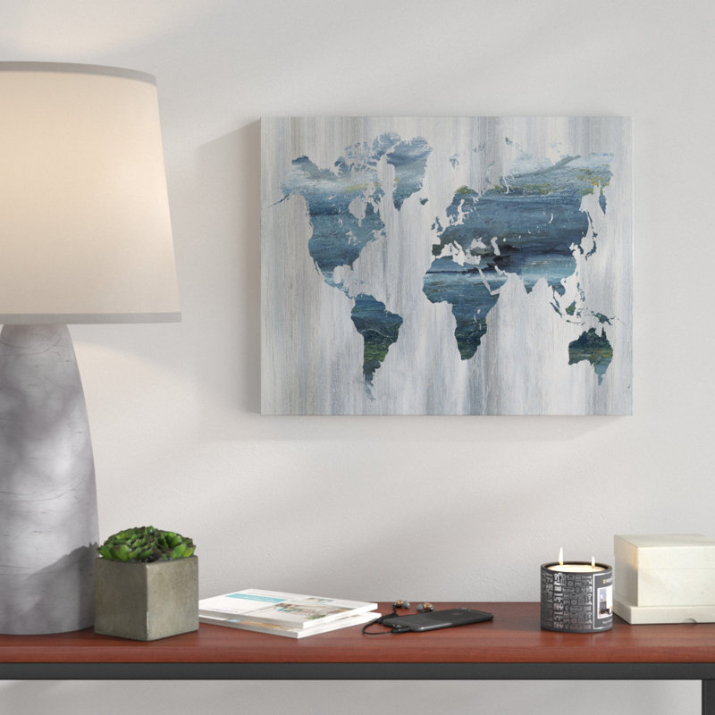 'Textural World Map' Graphic Art Print on Canvas, 16" H x 20" W x 1.5" D