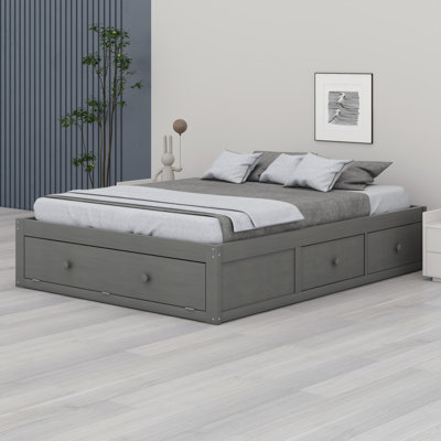 No Headboard Bed Frame with 4 Storage Drawers & Hydraulic Lift Storage Footboard