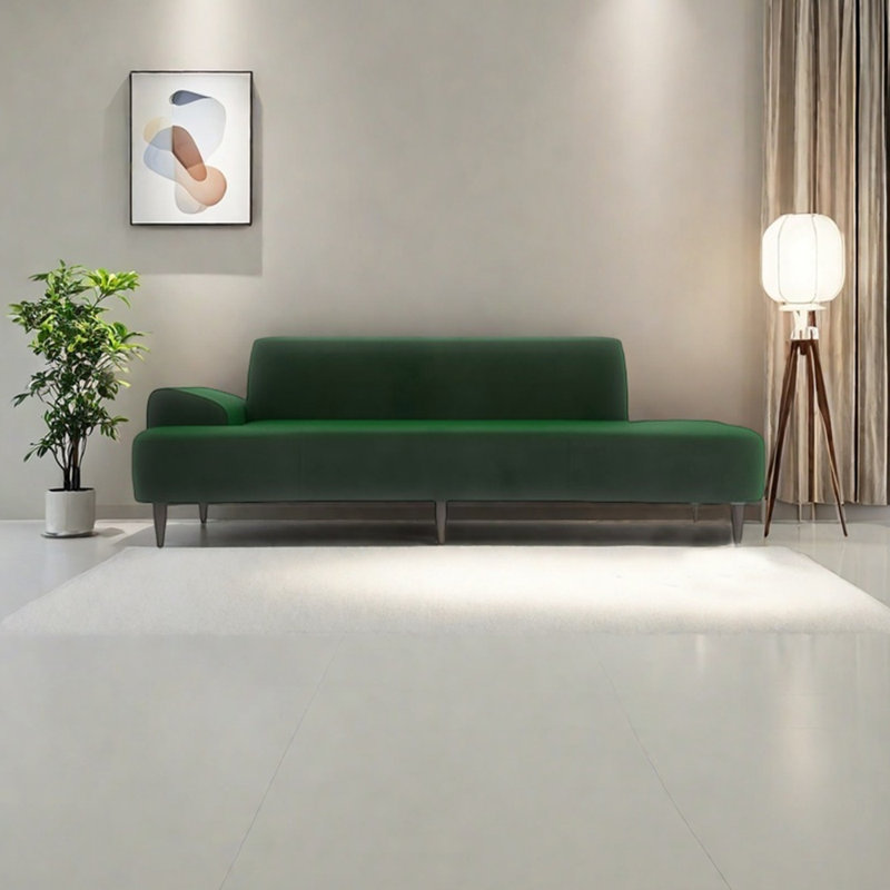Luxurious minimalist sponge lounge chair, Green Velvet, Left Hand Facing