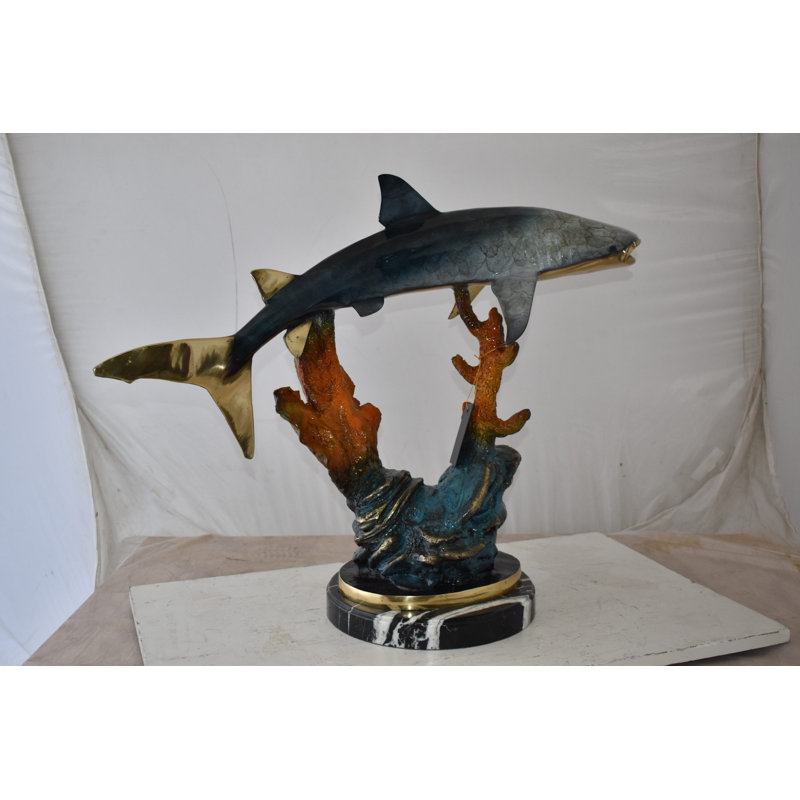 Statue en bronze de requin-baleine nageant dans l'océan Carwell, taille: 31 po x 14 po x H 26 po