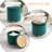Upholstered Round Storage Ottoman, Tufted Velvet Ottoman, Footrest Stool with Tray-528157669