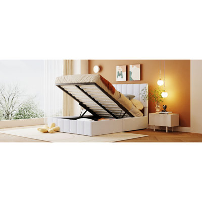 Queen Size Upholstered Platform Bed With A Hydraulic Storage System - White(OLD SKU: LP000211AAK)