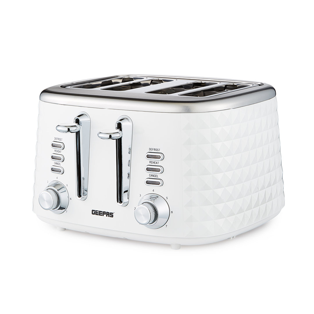 GEEPAS Argyle 4 Slice Toaster | 7 Browning Levels with Cancel Defrost Reheat | For Thin Small Bread Slice | 2 Independent Controls 2 Removable Crumb T