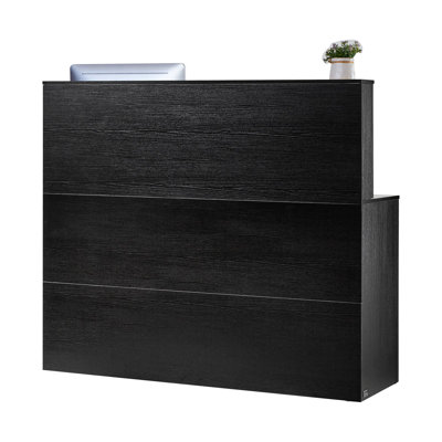 Reception Desk, 55Inch L-Shaped Front Counter Table, Office Reception Counter With Drawer Keyboard Tray And Storage Cabinet, For Checkout, Lobby, Beauty Salon And Office, Black