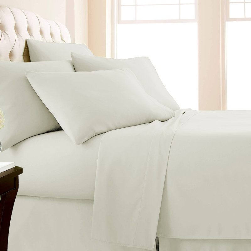Microfiber Flatweave Sheet Set, Twin Sheet Set + 1 Fitted Sheet + 4 Pillowcases, Cream