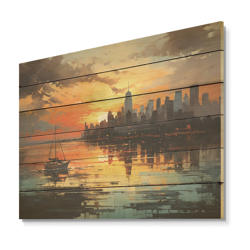 Modernisme urbain, horizon I, art sur bois de pin naturel, H 10 po x l 20 po