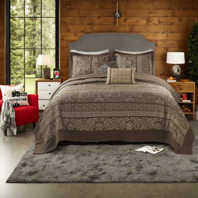 Luxurious Reversible Jacquard Bedding Sets, Brown/gold, King Size