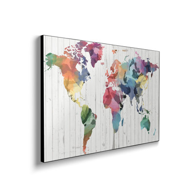 Steelpix Metal Canvas -  Wood Watercolor World Map By 5by5collective Wall Art Print