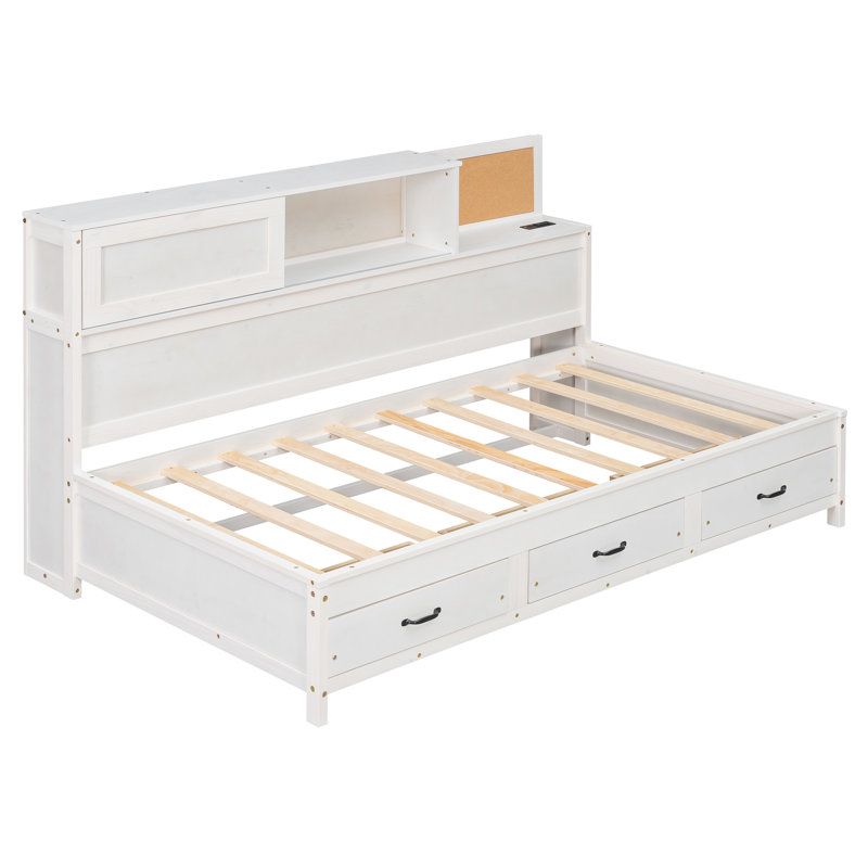 Lit de jour en bois avec tiroirs de rangement et ports USB Bravon
