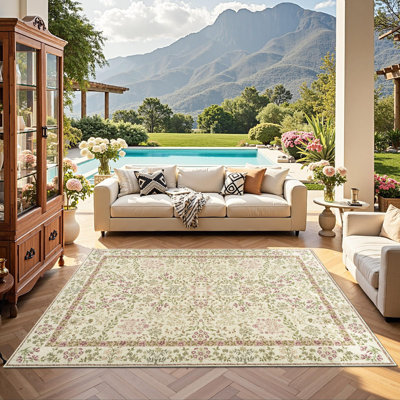 Floral Machine Washable Area Rug