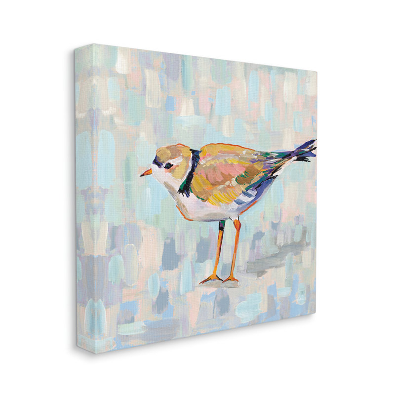 Pluvier côtier abstrait avec patchwork d'oiseaux par Jeanette Vertentes - peinture sur toile tendue
