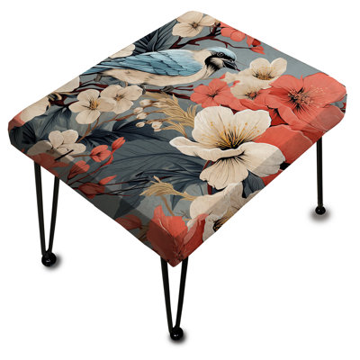 Gris et corail sur une marque florale - Repose-pieds rectangulaire floral