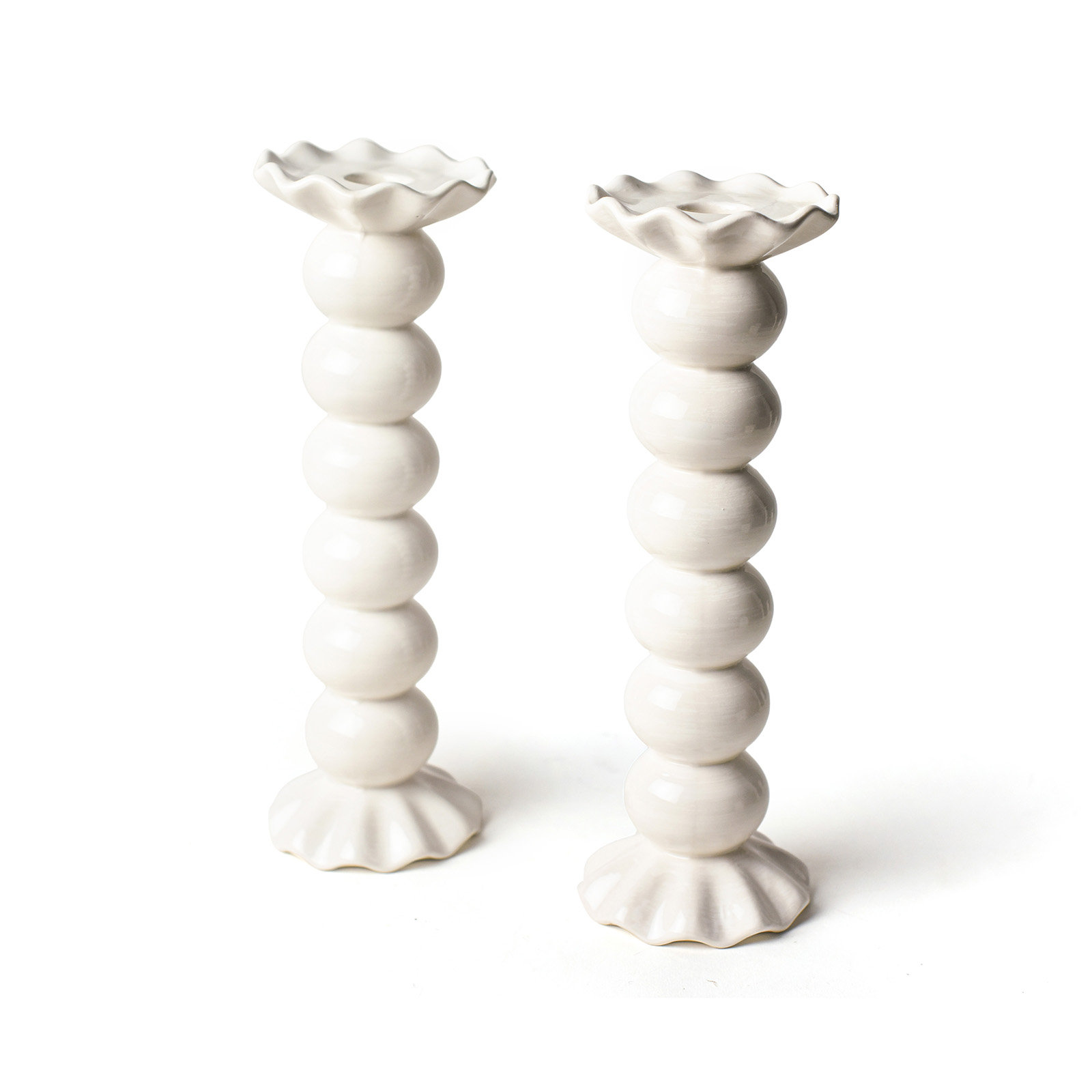 Signature White Ruffle Candlestick Holder, 10.5" H x 4" W x 4" D
