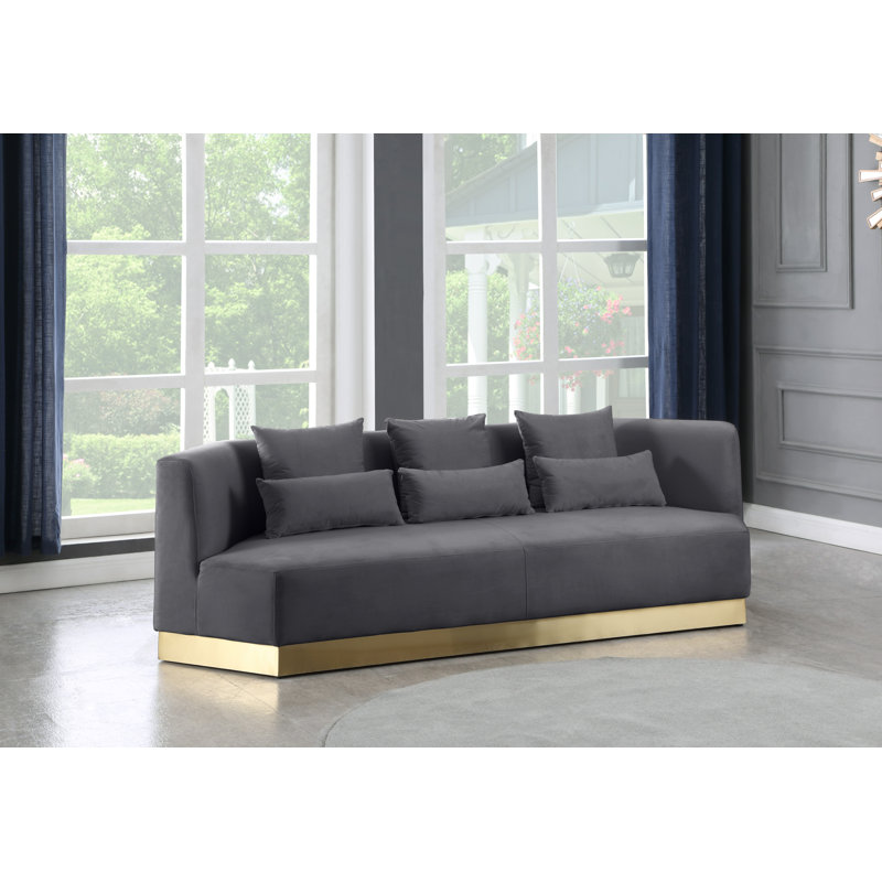 Marquis 93" Velvet Recessed Arm Sofa, Grey Velvet