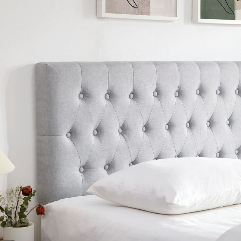 Tête de lit tapissier Aveigha, Double, Lin gris