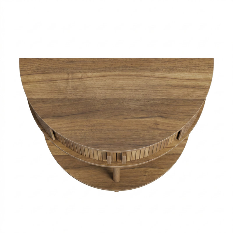 Grooved Half-Moon Console Table, Farmhouse Sofa Table Behind Couch, Modern Entryway Table with Storage, Narrow Foyer Table for Hallway, Living Room, Entryway, Walnut
