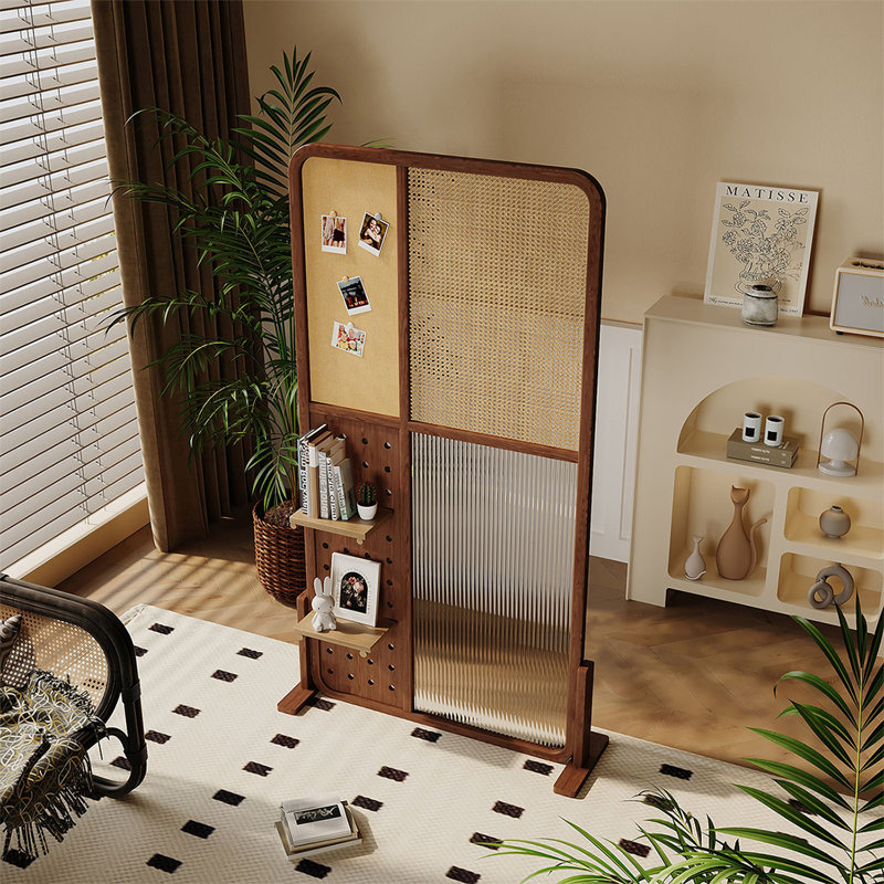 1 panneau de séparation en bois massif noisette + rotin, H 70,87 po x l 39,37 po x P 11,81 po