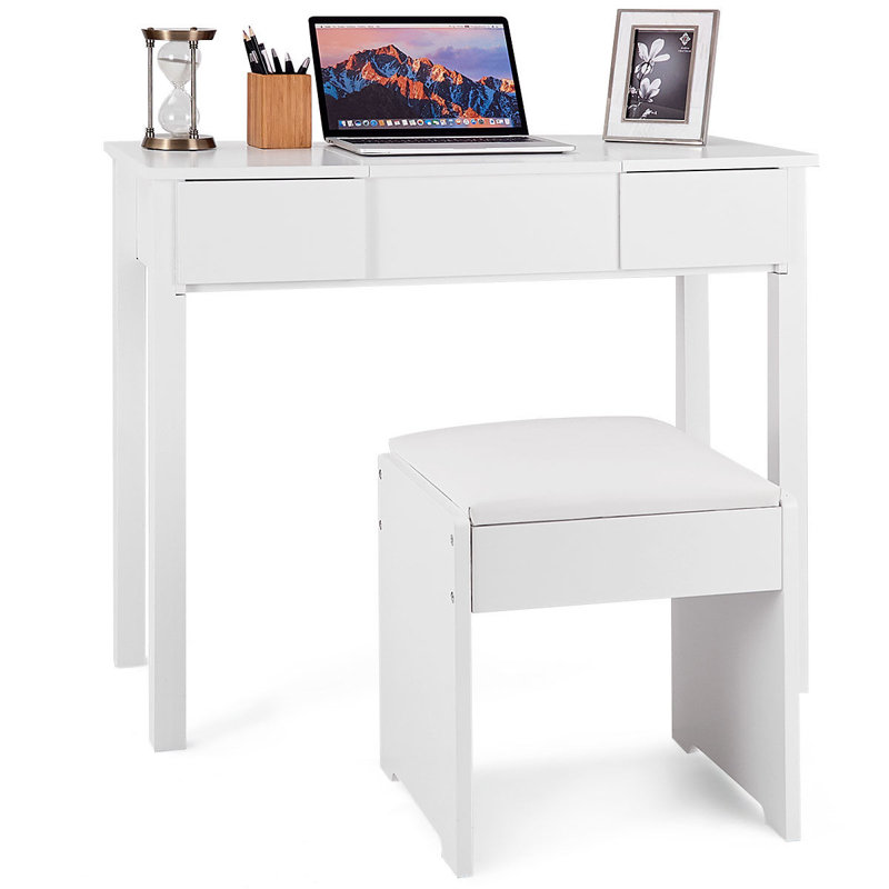 Dressing Table with Mirror, White