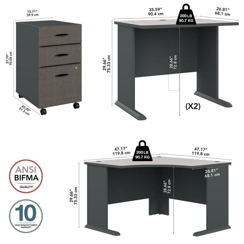 Series A L-Shaped Executive Desk, Slate White Spectrum