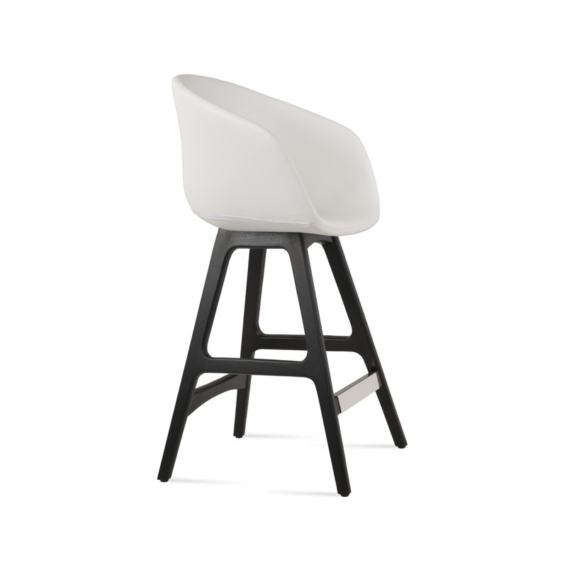 Tabouret Tribeca PR, Simili cuir blanc, Wengé, Tabouret de comptoir (siège d'une hauteur de 23,5