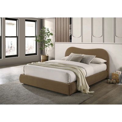 Olive Velvet Upholstered King Bed With Curved Headboard And Storage, Contemporary Bedroom Bedframe Eastern Velvet, Headboard, Storage Space, Solid Wood Base