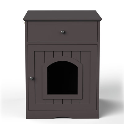 Solid Wood Pet House Cat Litter Box Enclosure With Side Table And Drawer, Indoor Crate, Brown Nightstand For Cats Enclosure, Table, Home