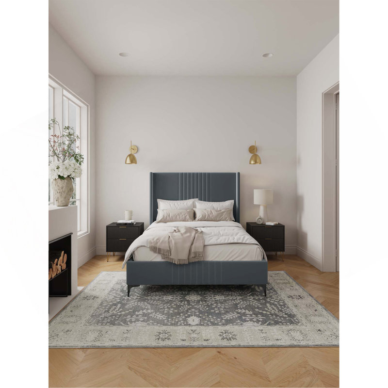 Lit tapissier Promenade, Gris, Double