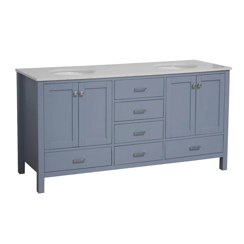 Claudett 72'' Double Bathroom Vanity with Top, Powder Blue, Engineered Carrara